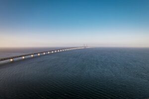 a long bridge over a large body of water